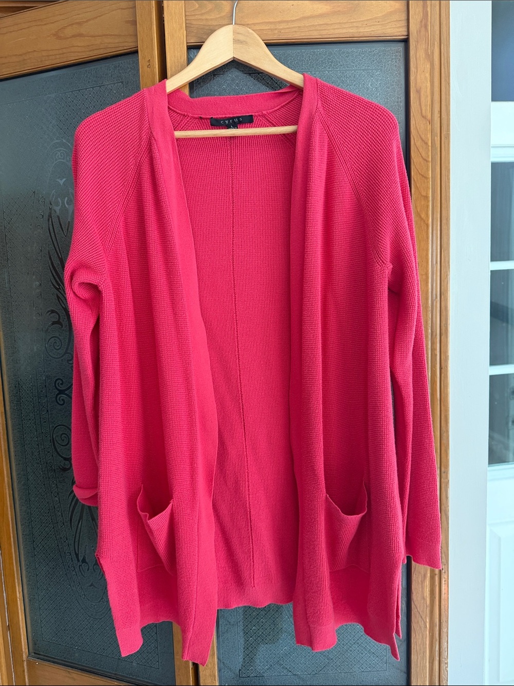 Cyrus Open-Front Women's Cardigan Sweater in Bright Pink LG